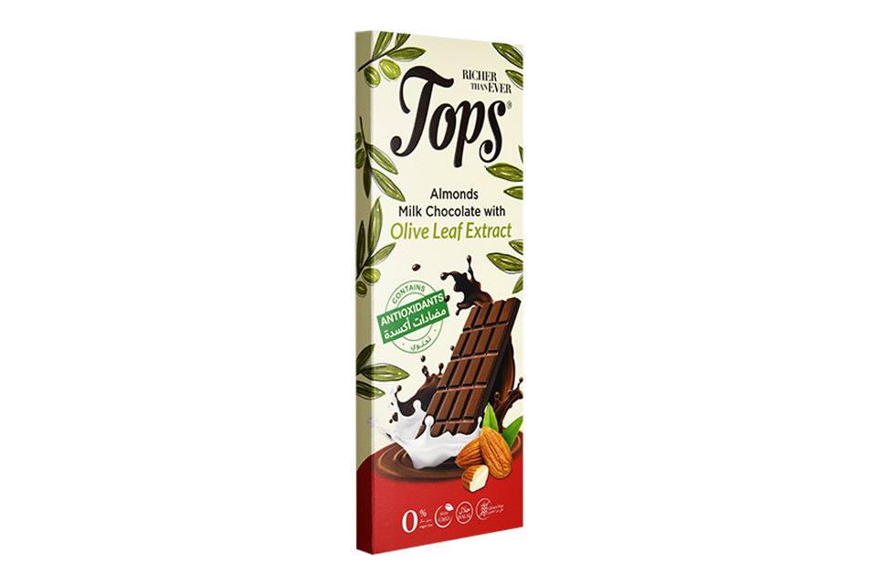 Sugar Free Milk Chocolate with Almonds and Olive Leaf Extract Boosted with Antioxidants